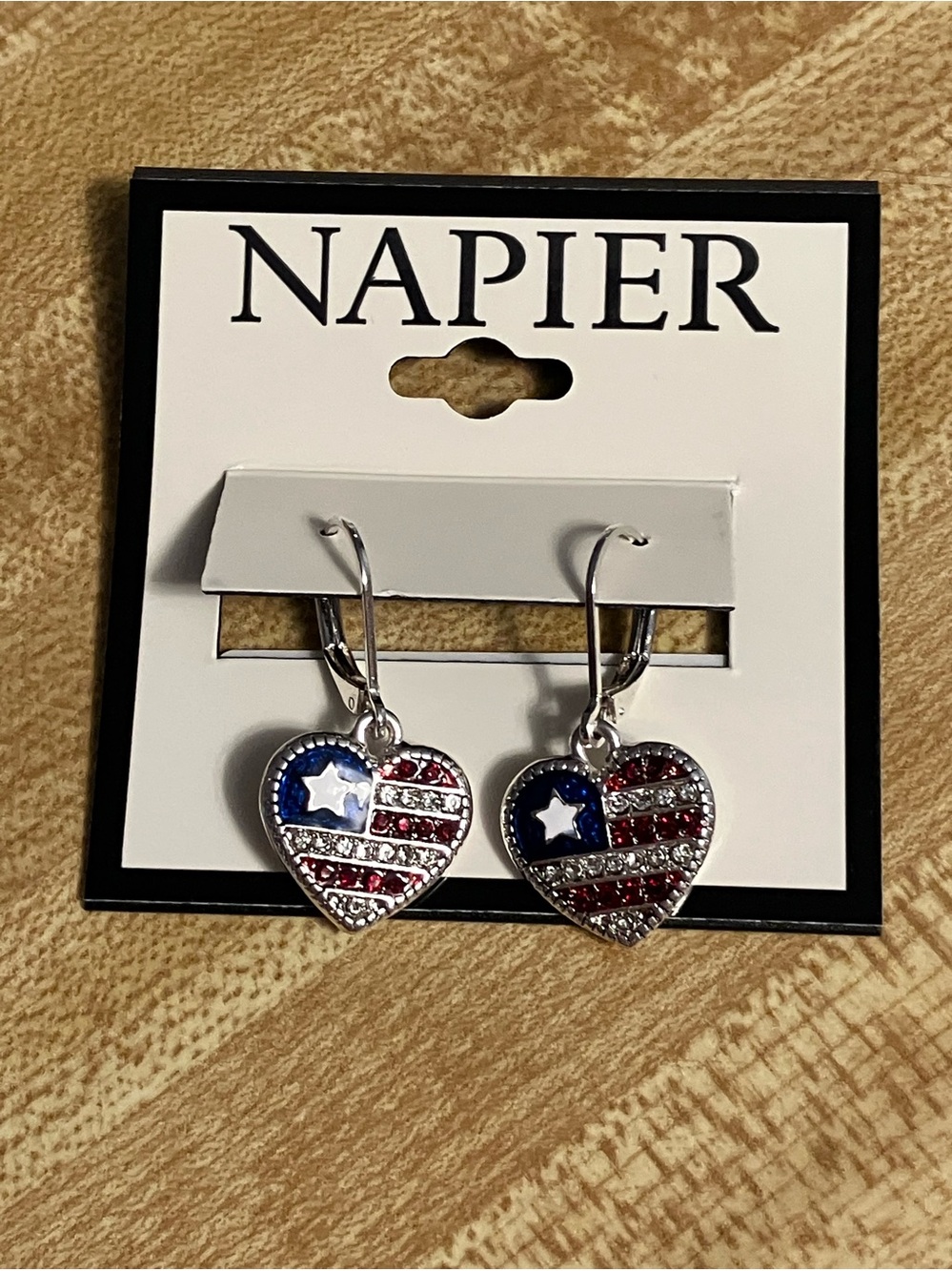 🌸Napier Red, White & Blue Heart Dangle Earrings
